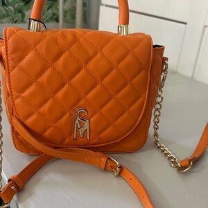 Orange Quilted Handbag with Chain Strap